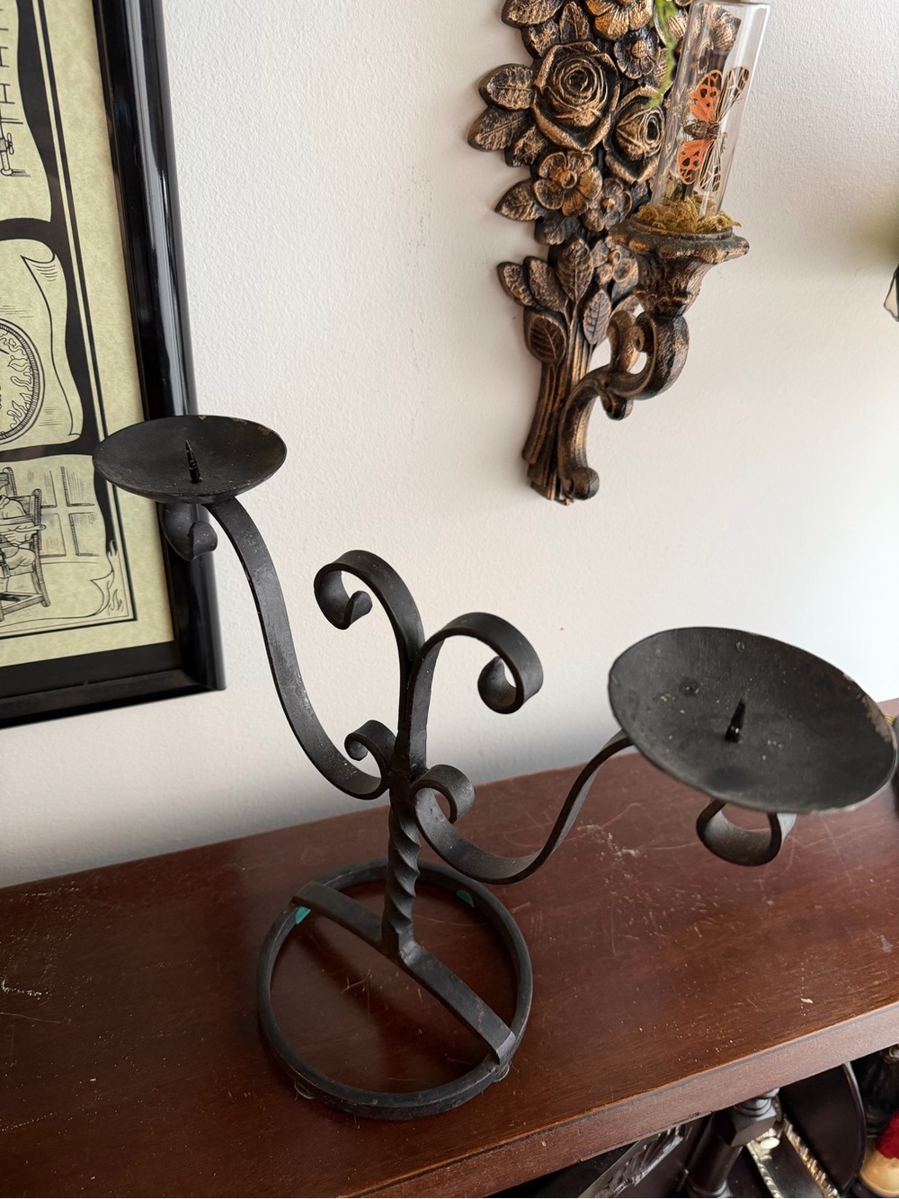 Decorative Black Metal Double-Arm Candle Holder - Picture 2 of 2